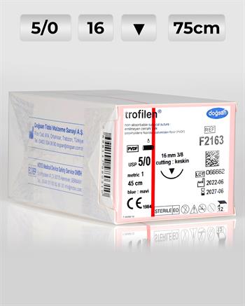 F2163 DOĞSAN Trofilen 5/0 16 3/8 Keskin (▼) 45cm PVDF Emilemeyen Sütür 12 Ad./Pkt