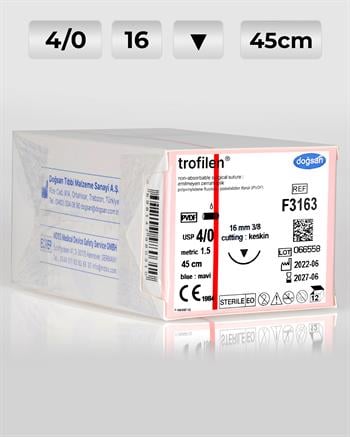 F3163 DOĞSAN Trofilen 4/0 16 3/8 Keskin (▼) 45cm PVDF Emilemeyen Sütür 12 Ad./Pkt