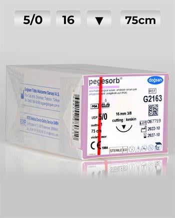 G2163 DOĞSAN Pegesorb 5/0 16 3/8 Keskin (▼) 75cm PGA Emilebilir Sütür 12 Ad./Pkt