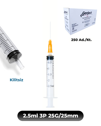 Genject  Kilitsiz (Luer Slip) Enjektör ve İğneler 25G (0-51mm-) 25mm 250- 152MML012