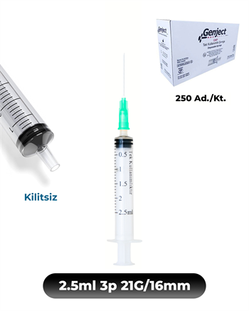 Genject  Kilitsiz (Luer Slip) Enjektör ve İğneler 21G (0-82mm-) 16mm 250- 152MML087