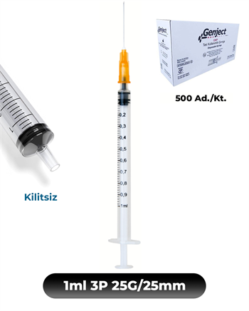 Genject  Kilitsiz (Luer Slip) Enjektör ve İğneler 25G (0-51mm-) 25mm 500- 152MML133