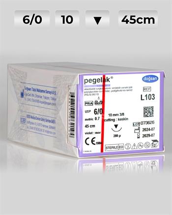 L103 DOĞSAN Pegelak 6/0 10 3/8 Keskin (▼) 45cm PGLA Emilebilir Sütür 12 Ad./Pkt