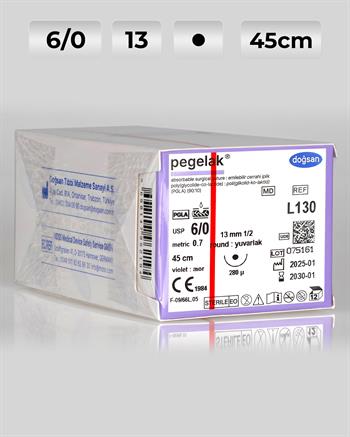 L130 DOĞSAN Pegelak 6/0 13 1/2 Yuvarlak (●) 45cm PGLA Emilebilir Sütür 12 Ad./Pkt
