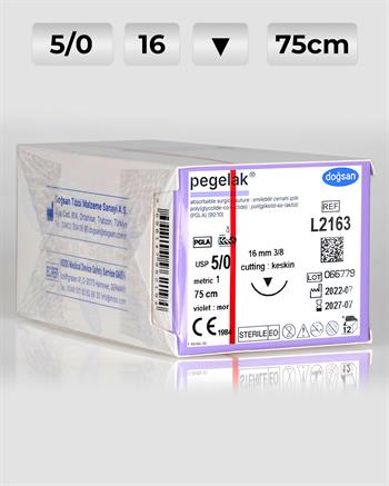 L2163 DOĞSAN Pegelak 5/0 16 3/8 Keskin (▼) 75cm PGLA Emilebilir Sütür 12 Ad./Pkt