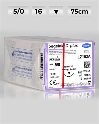 L2163A DOĞSAN Pegelak 5/0 16 3/8 Keskin (▼) 75cm PGLA Emilebilir Sütür 12 Ad./Pkt