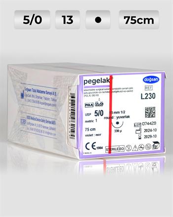 L230 DOĞSAN Pegelak 5/0 13 1/2 Yuvarlak (●) 75cm PGLA Emilebilir Sütür 12 Ad./Pkt