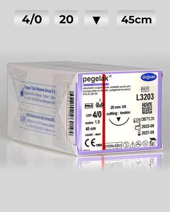L3203 DOĞSAN Pegelak 4/0 20 3/8 Keskin (▼) 45cm PGLA Emilebilir Sütür 12 Ad./Pkt