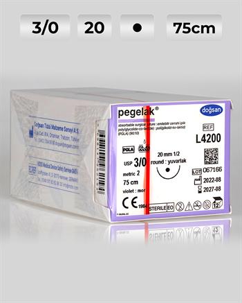 L4200 DOĞSAN Pegelak 3/0 20 1/2 Yuvarlak (●) 75cm PGLA Emilebilir Sütür 12 Ad./Pkt