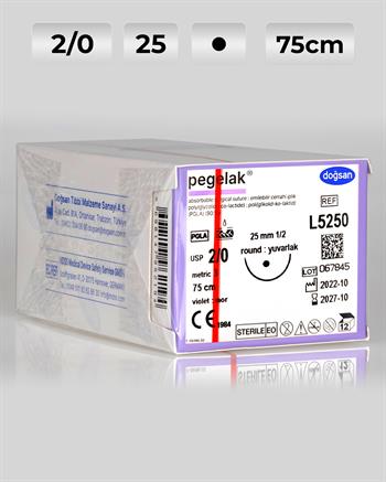 L5250 DOĞSAN Pegelak 2/0 25 1/2 Yuvarlak (●) 75cm PGLA Emilebilir Sütür 12 Ad./Pkt