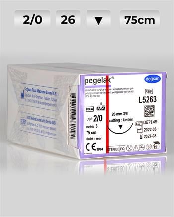 L5263 DOĞSAN Pegelak 2/0 26 3/8 Keskin (▼) 75cm PGLA Emilebilir Sütür 12 Ad./Pkt