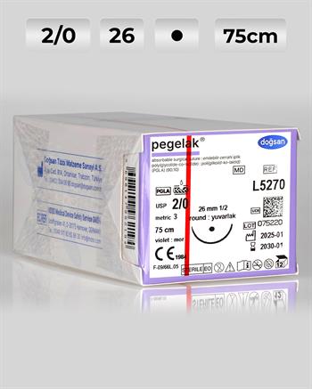 L5270 DOĞSAN Pegelak 2/0 26 1/2 Yuvarlak (●) 75cm PGLA Emilebilir Sütür 12 Ad./Pkt