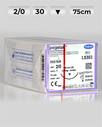 L5303 DOĞSAN Pegelak 2/0 30 3/8 Keskin (▼) 75cm PGLA Emilebilir Sütür 12 Ad./Pkt