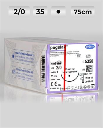 L5350 DOĞSAN Pegelak 2/0 35 1/2 Yuvarlak (●) 75cm PGLA Emilebilir Sütür 12 Ad./Pkt
