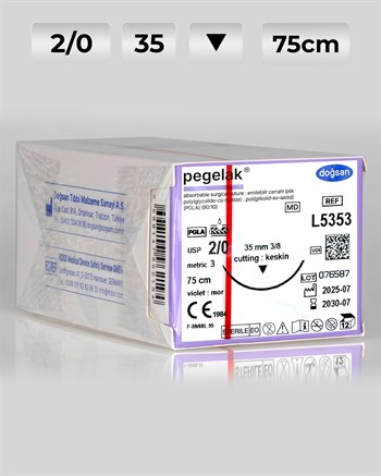 L5353 DOĞSAN Pegelak 2/0 35 3/8 Keskin (▼) 75cm PGLA Emilebilir Sütür 12 Ad./Pkt