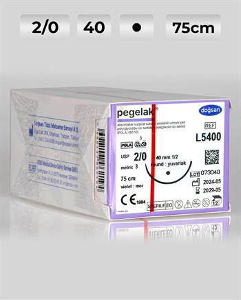 L5400 DOĞSAN Pegelak 2/0 40 1/2 Yuvarlak (●) 75cm PGLA Emilebilir Sütür 12 Ad./Pkt