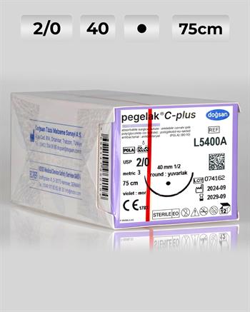 L5400A DOĞSAN Pegelak 2/0 40 1/2 Yuvarlak (●) 75cm PGLA Emilebilir Sütür 12 Ad./Pkt