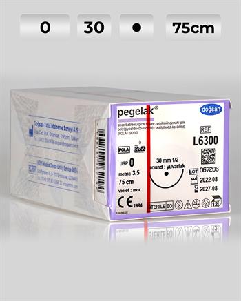 L6300 DOĞSAN Pegelak 0 30 1/2 Yuvarlak (●) 75cm PGLA Emilebilir Sütür 12 Ad./Pkt