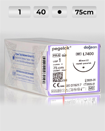 L7400 DOĞSAN Pegelak 1 40 1/2 Yuvarlak (●) 75cm PGLA Emilebilir Sütür 12 Ad./Pkt
