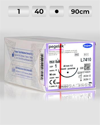 L7410 DOĞSAN Pegelak 1 40 1/2 Yuvarlak (●) 90cm PGLA Emilebilir Sütür 12 Ad./Pkt
