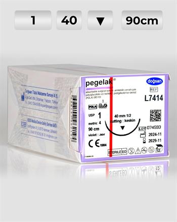 L7414 DOĞSAN Pegelak 1 40 1/2 Keskin (▼) 90cm PGLA Emilebilir Sütür 12 Ad./Pkt