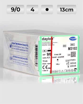M3102 DOĞSAN Daylon 9/0 4 3/8 Yuvarlak (●) 13cm Polyamid Emilemeyen Sütür 12 Ad./Pkt