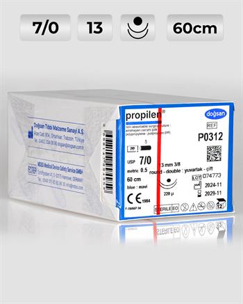 P0312 DOĞSAN Propilen 7/0 13 3/8 Yuvarlak (●),çift 60cm Polipropilen Emilemeyen Sütür 12 Ad./Pkt