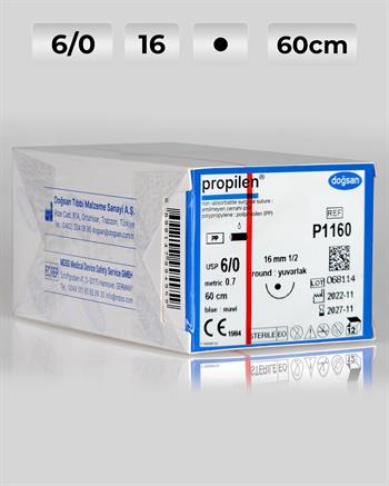 P1160 DOĞSAN Propilen 6/0 16 1/2 Yuvarlak (●) 60cm Polipropilen Emilemeyen Sütür 12 Ad./Pkt