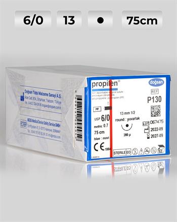 P130 DOĞSAN Propilen 6/0 13 1/2 Yuvarlak (●) 75cm Polipropilen Emilemeyen Sütür 12 Ad./Pkt
