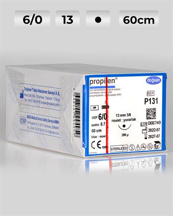 P131 DOĞSAN Propilen 6/0 13 3/8 Yuvarlak (●) 60cm Polipropilen Emilemeyen Sütür 12 Ad./Pkt