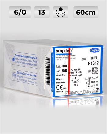 P1312 DOĞSAN Propilen 6/0 13 3/8 Yuvarlak (●),çift 60cm Polipropilen Emilemeyen Sütür 12 Ad./Pkt