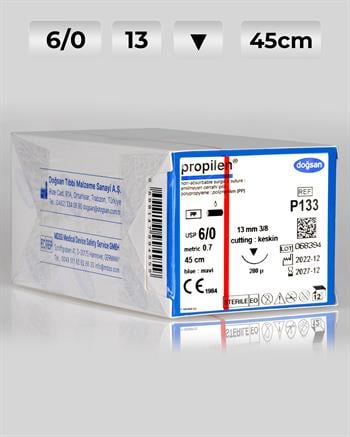 P133 DOĞSAN Propilen 6/0 13 3/8 Keskin (▼) 45cm Polipropilen Emilemeyen Sütür 12 Ad./Pkt