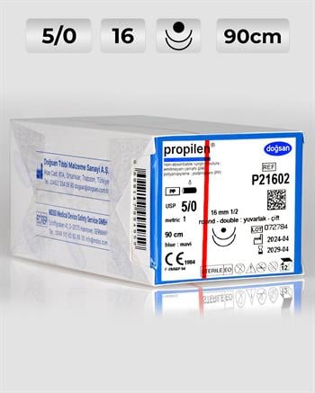 P21602 DOĞSAN Propilen 5/0 16 1/2 Yuvarlak (●),çift 90cm Polipropilen Emilemeyen Sütür 12 Ad./Pkt