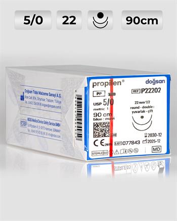 P22202 DOĞSAN Propilen 5/0 22 1/2 Yuvarlak (●) 90cm Polipropilen Emilemeyen Sütür 12 Ad./Pkt