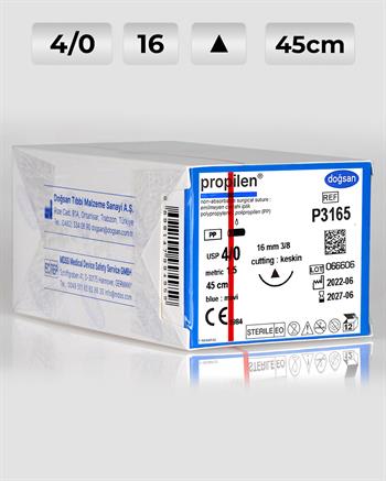 P3165 DOĞSAN Propilen 4/0 16 3/8 Keskin (Δ) 45cm Polipropilen Emilemeyen Sütür 12 Ad./Pkt