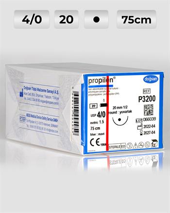 P3200 DOĞSAN Propilen 4/0 20 1/2 Yuvarlak (●) 75cm Polipropilen Emilemeyen Sütür 12 Ad./Pkt