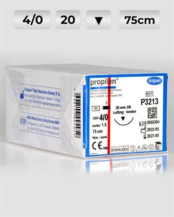 P3213 DOĞSAN Propilen 4/0 20 3/8 Keskin (▼) 75cm Polipropilen Emilemeyen Sütür 12 Ad./Pkt