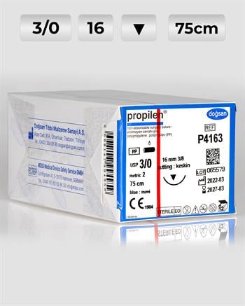 P4163 DOĞSAN Propilen 3/0 16 3/8 Keskin (▼) 75cm Polipropilen Emilemeyen Sütür 12 Ad./Pkt