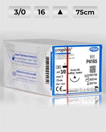 P4165 DOĞSAN Propilen 3/0 16 3/8 Keskin (Δ) 75cm Polipropilen Emilemeyen Sütür 12 Ad./Pkt