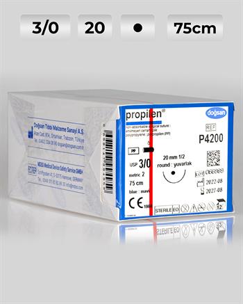 P4200 DOĞSAN Propilen 3/0 20 1/2 Yuvarlak (●) 75cm Polipropilen Emilemeyen Sütür 12 Ad./Pkt