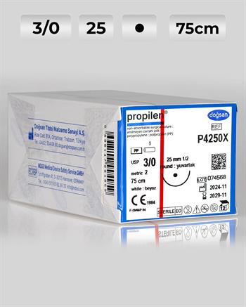 P4250X DOĞSAN Propilen 3/0 25 1/2 Yuvarlak (●) 75cm Polipropilen Emilemeyen Sütür 12 Ad./Pkt