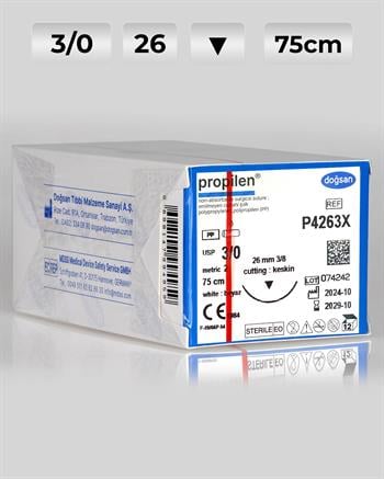 P4263X DOĞSAN Propilen 3/0 26 3/8 Keskin (▼) Polipropilen Emilemeyen Sütür