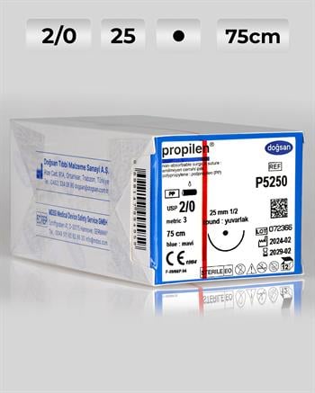 P5250 DOĞSAN Propilen 2/0 25 1/2 Yuvarlak (●) 75cm Polipropilen Emilemeyen Sütür 12 Ad./Pkt