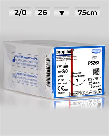 P5263 DOĞSAN Propilen 2/0 26 3/8 Keskin (▼) 75cm Polipropilen Emilemeyen Sütür 12 Ad./Pkt