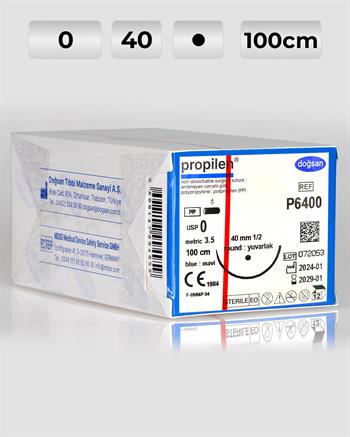 P6400 DOĞSAN Propilen 0 40 1/2 Yuvarlak (●) 100cm Polipropilen Emilemeyen Sütür 12 Ad./Pkt