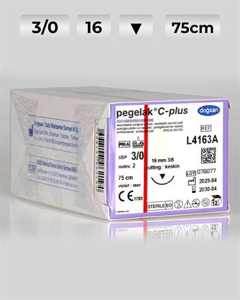 Pegelak 3/0 16 3/8 Keskin (▼) 75cm PGLA Emilebilir Sütür 12 Ad./Pkt