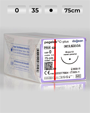 Pegelak C-Plus 0 35 1/2 Yuvarlak (●) 75cm PGLA Antibakteriyel Emilebilir Sütür 12 Ad./Pkt
