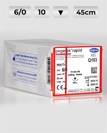 Q103 Pegelak Rapid 6/0 10 3/8 Keskin (▼) 45cm PGLA Emilebilir Sütür 12 Ad./Pkt