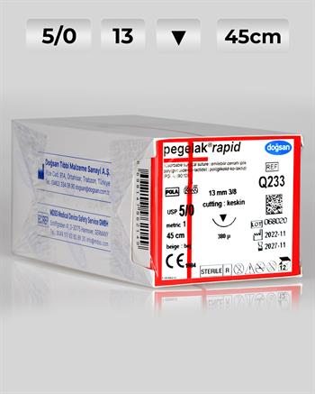 Q233 DOĞSAN Pegelak Rapid 5/0 13 3/8 Keskin (▼) 45cm PGLA Emilebilir Sütür 12 Ad./Pkt