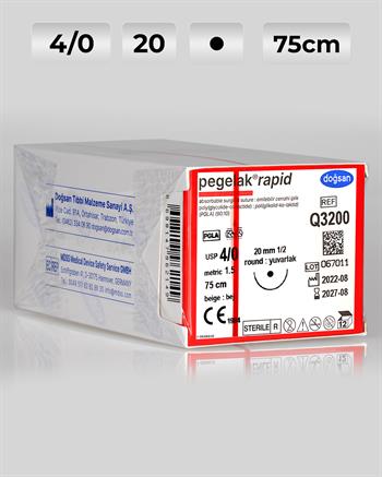 Q3200 DOĞSAN Pegelak Rapid 4/0 20 1/2 Yuvarlak (●) 75cm PGLA Emilebilir Sütür 12 Ad./Pkt